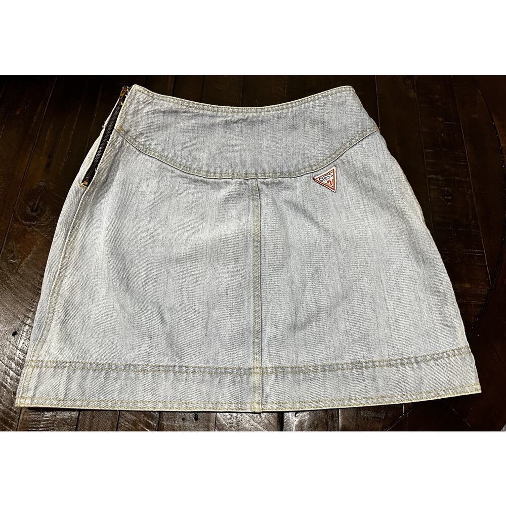 Vintage 90s GUESS USA Denim Mini Skirt Light Wash Triangle Logo Y2K Made in USA